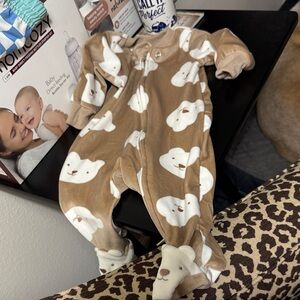 Cute Bear Print Kids Footie Pajamas